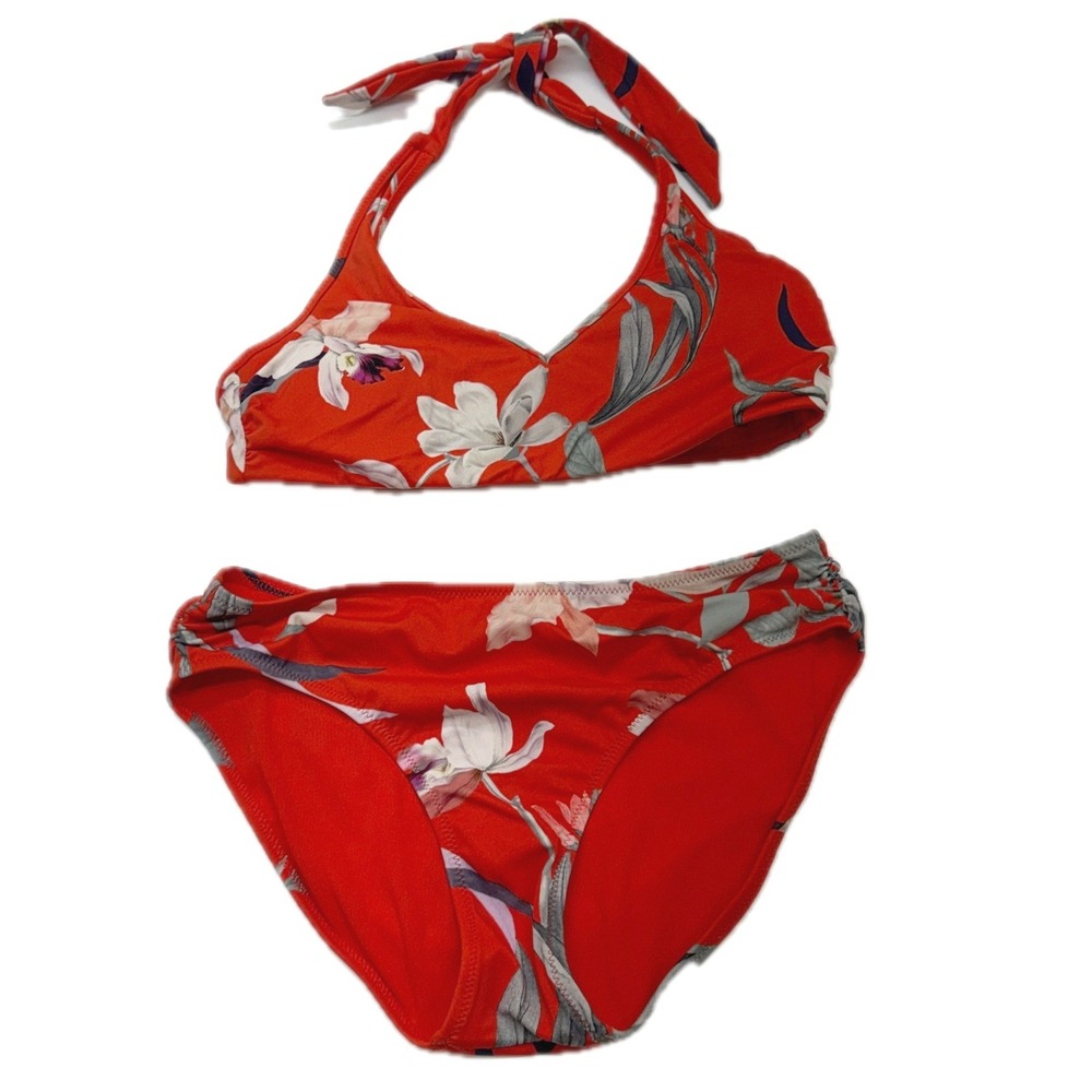 Athleta Bikini Swimsuit Women XS‎ S Red Floral Tropical Beach Vacation